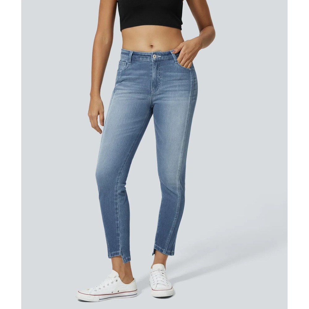 Halara Flex Denim Mid Low Rise Zipper Pockets Casual Skinny Jeans XSmall Petite